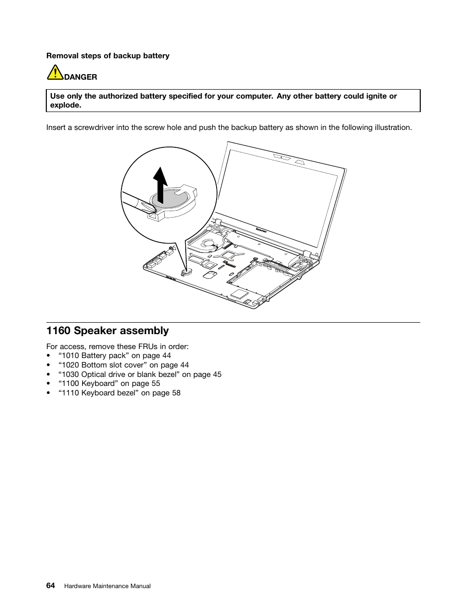 1160 speaker assembly | Lenovo K49 Notebook User Manual | Page 70 / 100