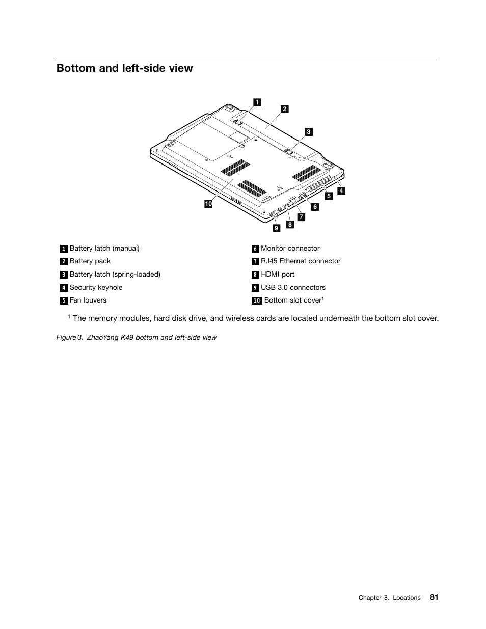 Bottom and left-side view | Lenovo K49 Notebook User Manual | Page 87 / 100