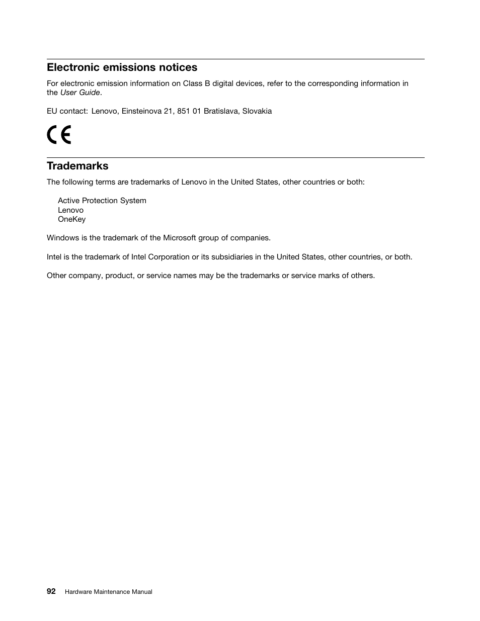 Electronic emissions notices, Trademarks | Lenovo K49 Notebook User Manual | Page 98 / 100