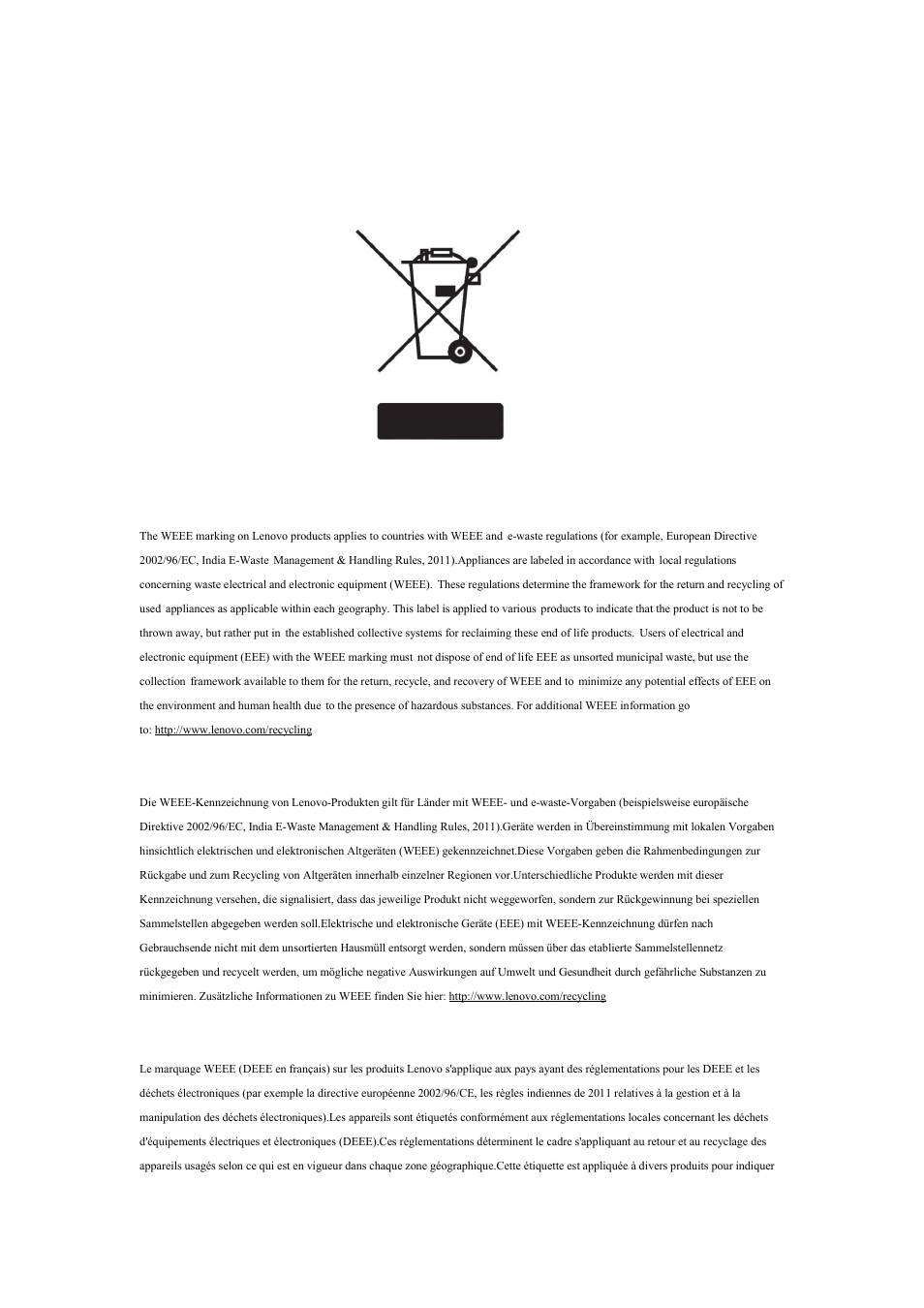 Important weee information, Wichtige weee-hinweise, Informations importantes au sujet des deee | Lenovo LI2041 Wide LCD Monitor User Manual | Page 11 / 17