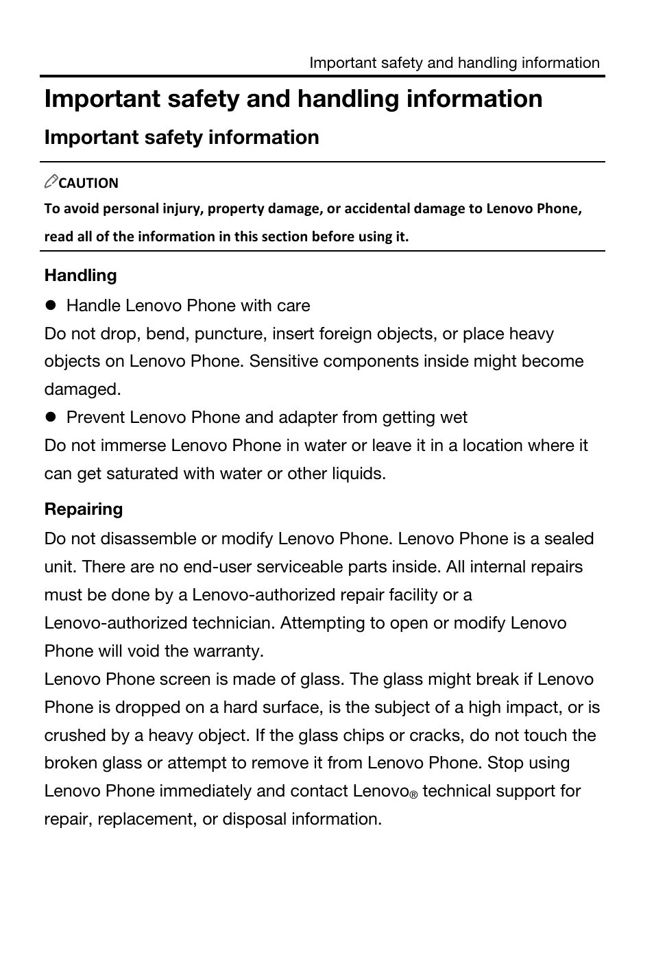 Important safety and handling information | Lenovo A516 Smartphone User Manual | Page 3 / 20