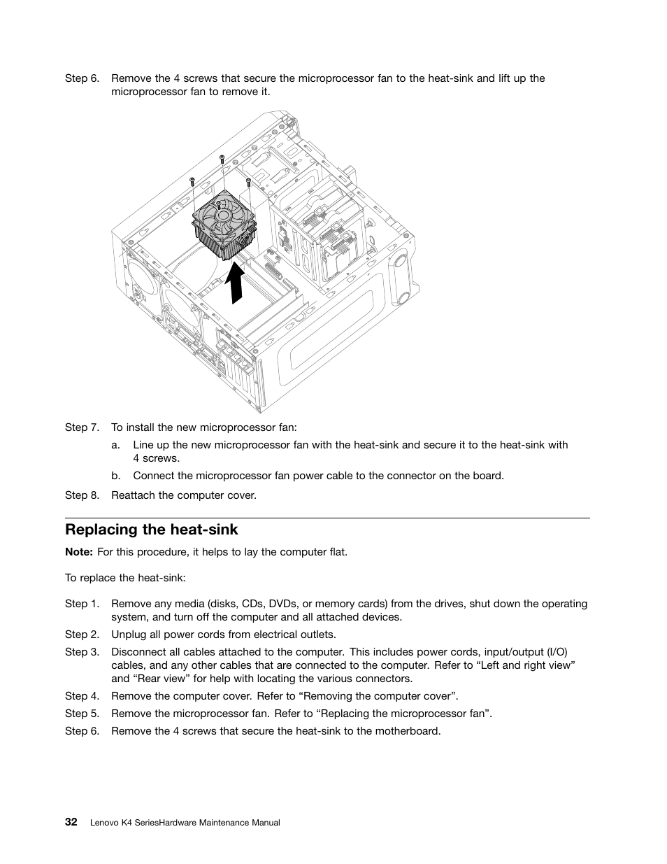 Replacing the heat-sink | Lenovo K450e Desktop User Manual | Page 36 / 49