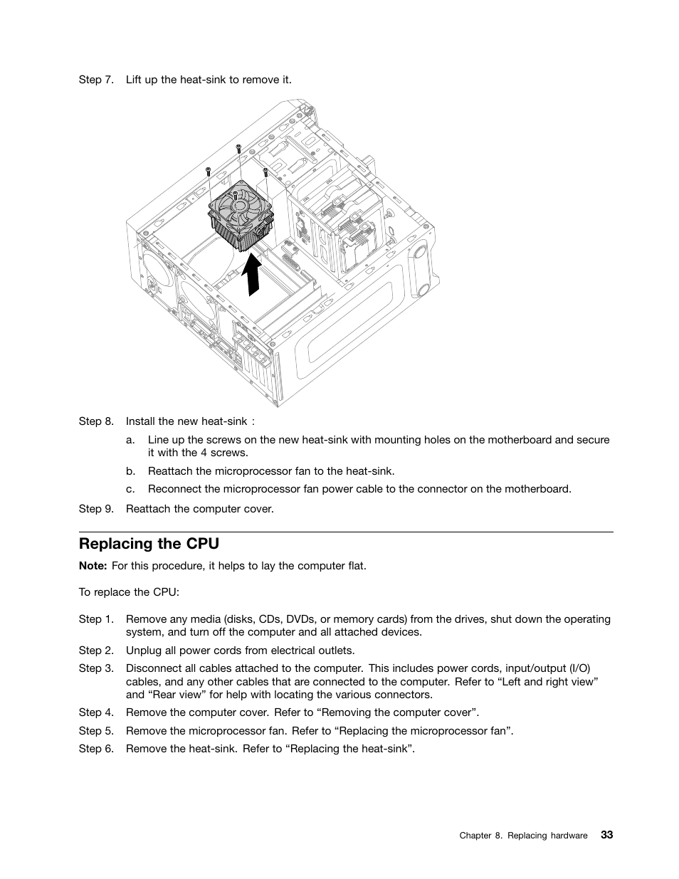Replacing the cpu | Lenovo K450e Desktop User Manual | Page 37 / 49
