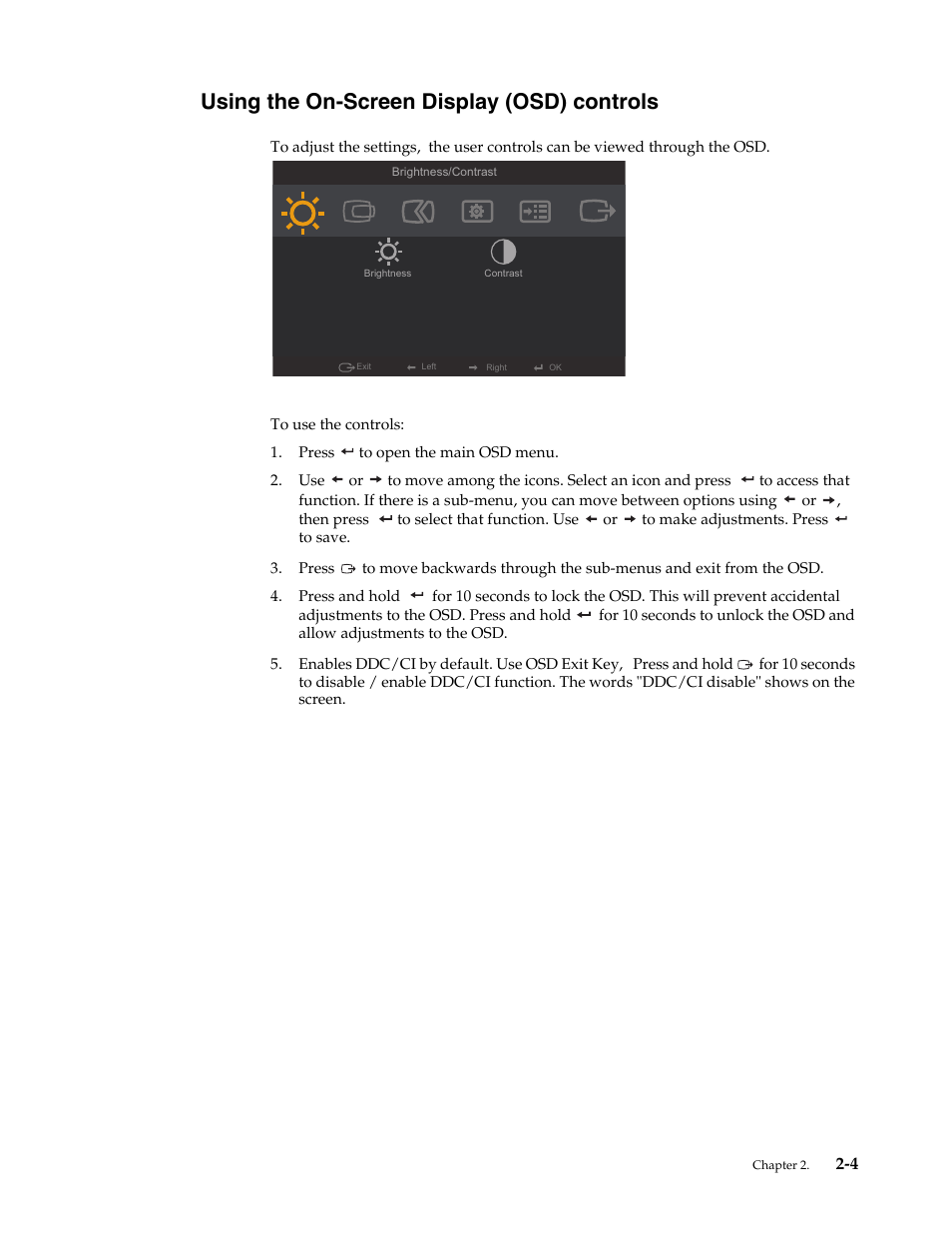 Using the on-screen display (osd) controls, Using the on-screen display (osd) controls -4, Then press | Lenovo LS2421p Wide 23.6in Flat Panel Monitor User Manual | Page 14 / 35
