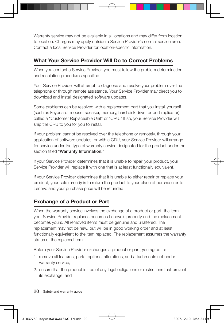 Exchange of a product or part | Lenovo IdeaCentre Q200 User Manual | Page 23 / 35