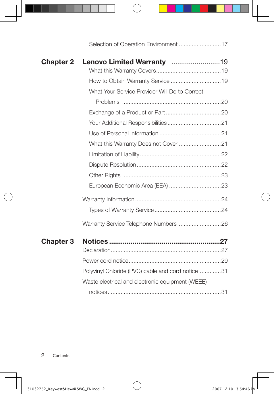 Chapter 2 lenovo limited warranty, Chapter 3 notices | Lenovo IdeaCentre Q200 User Manual | Page 3 / 35