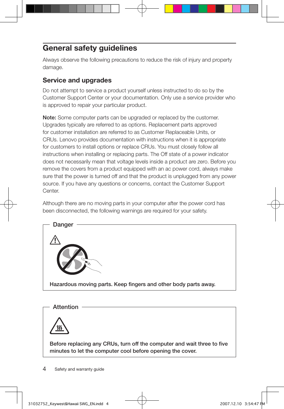 General safety guidelines, Service and upgrades | Lenovo IdeaCentre Q200 User Manual | Page 7 / 35