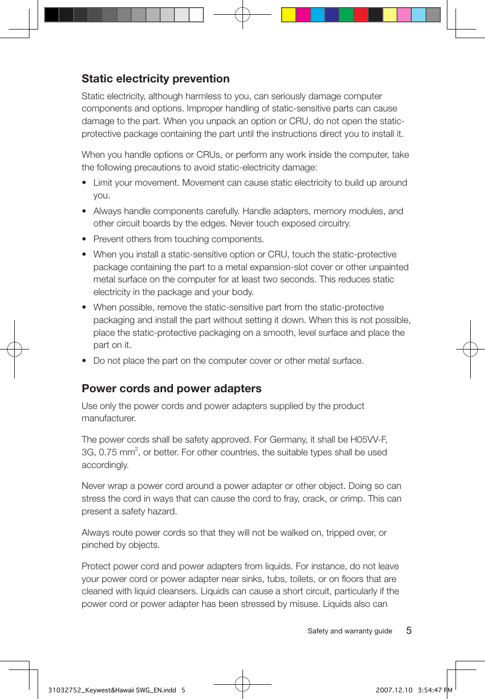 Static electricity prevention, Power cords and power adapters | Lenovo IdeaCentre Q200 User Manual | Page 8 / 35
