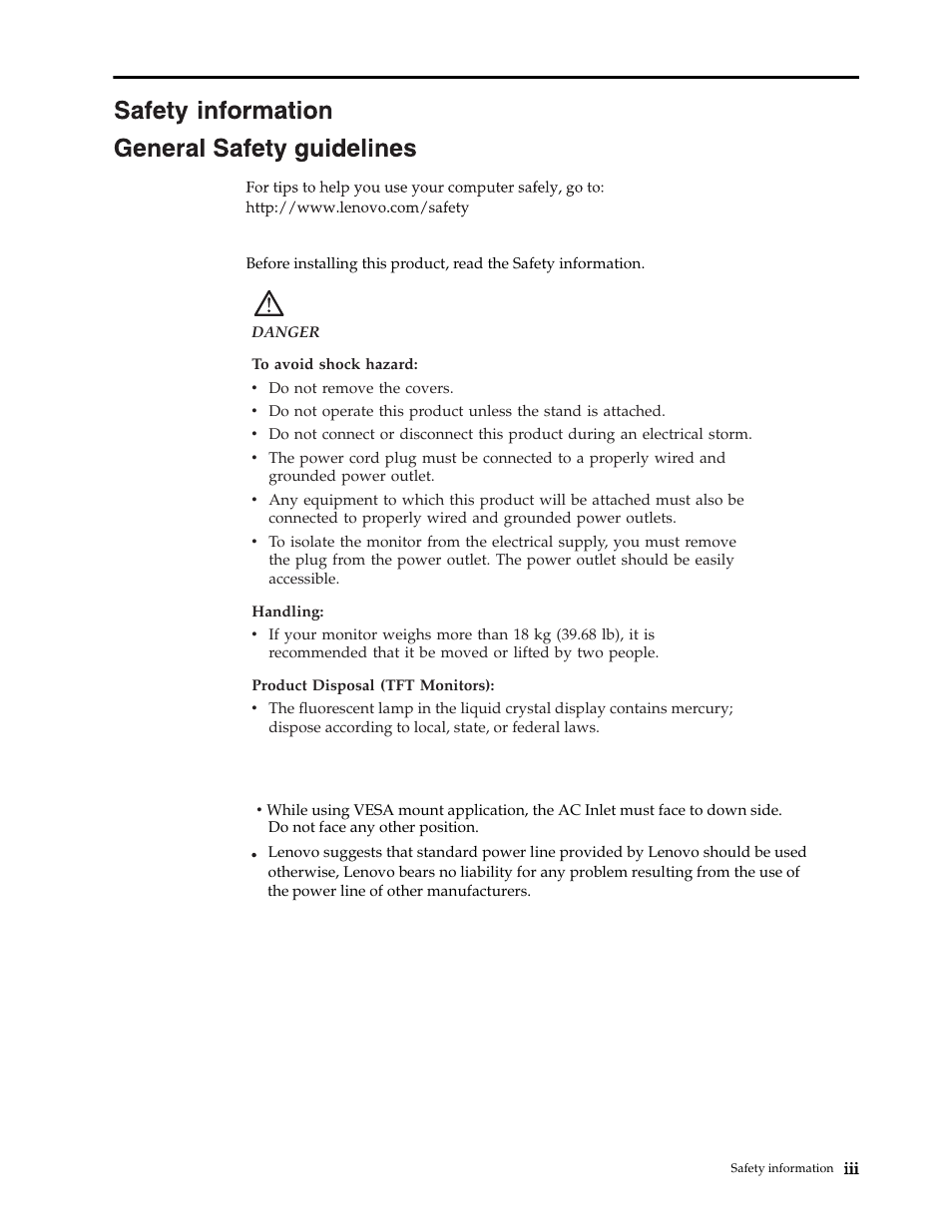 Safety information | Lenovo LS2221 Wide 21.5in Flat Panel Monitor User Manual | Page 3 / 25