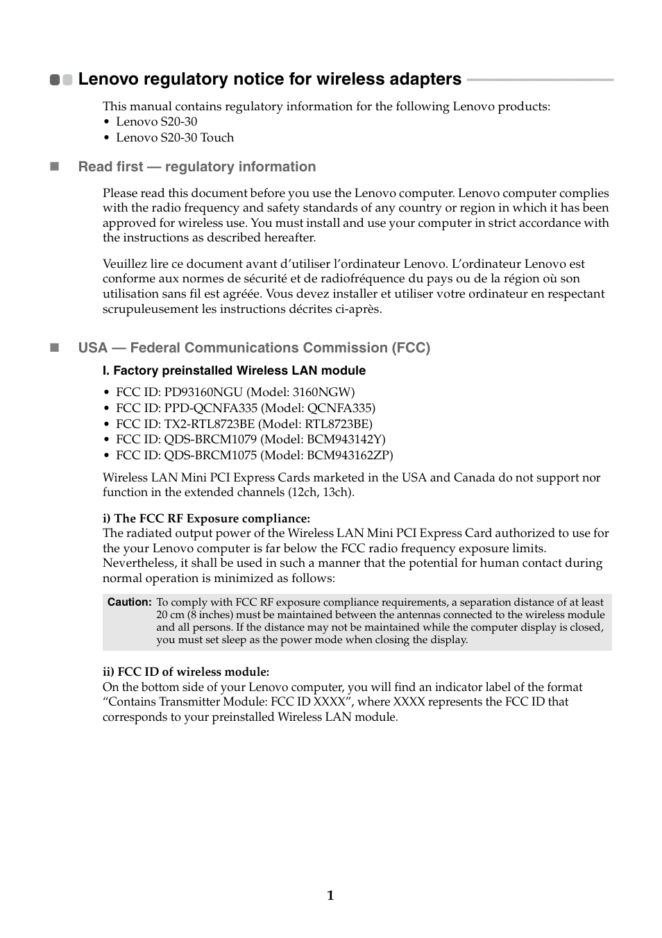 Lenovo regulatory notice for wireless adapters | Lenovo S20-30 Notebook User Manual | Page 2 / 7