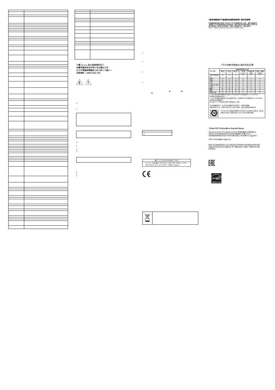 Lenovo product service information for taiwan, Safety information, Lithium coin cell battery notice | Warranty information, Korean class b compliance statement, European union conformity, Important weee information, Recycling information for china, Eurasian compliance mark | Lenovo ThinkCentre E73z User Manual | Page 2 / 2