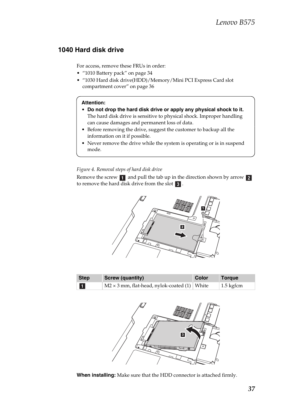 1040 hard disk drive, Lenovo b575 | Lenovo B575 Notebook User Manual | Page 41 / 86