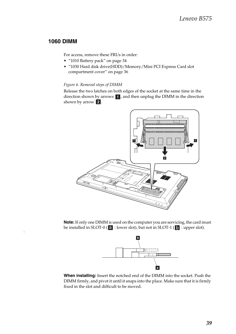 1060 dimm, Lenovo b575 | Lenovo B575 Notebook User Manual | Page 43 / 86