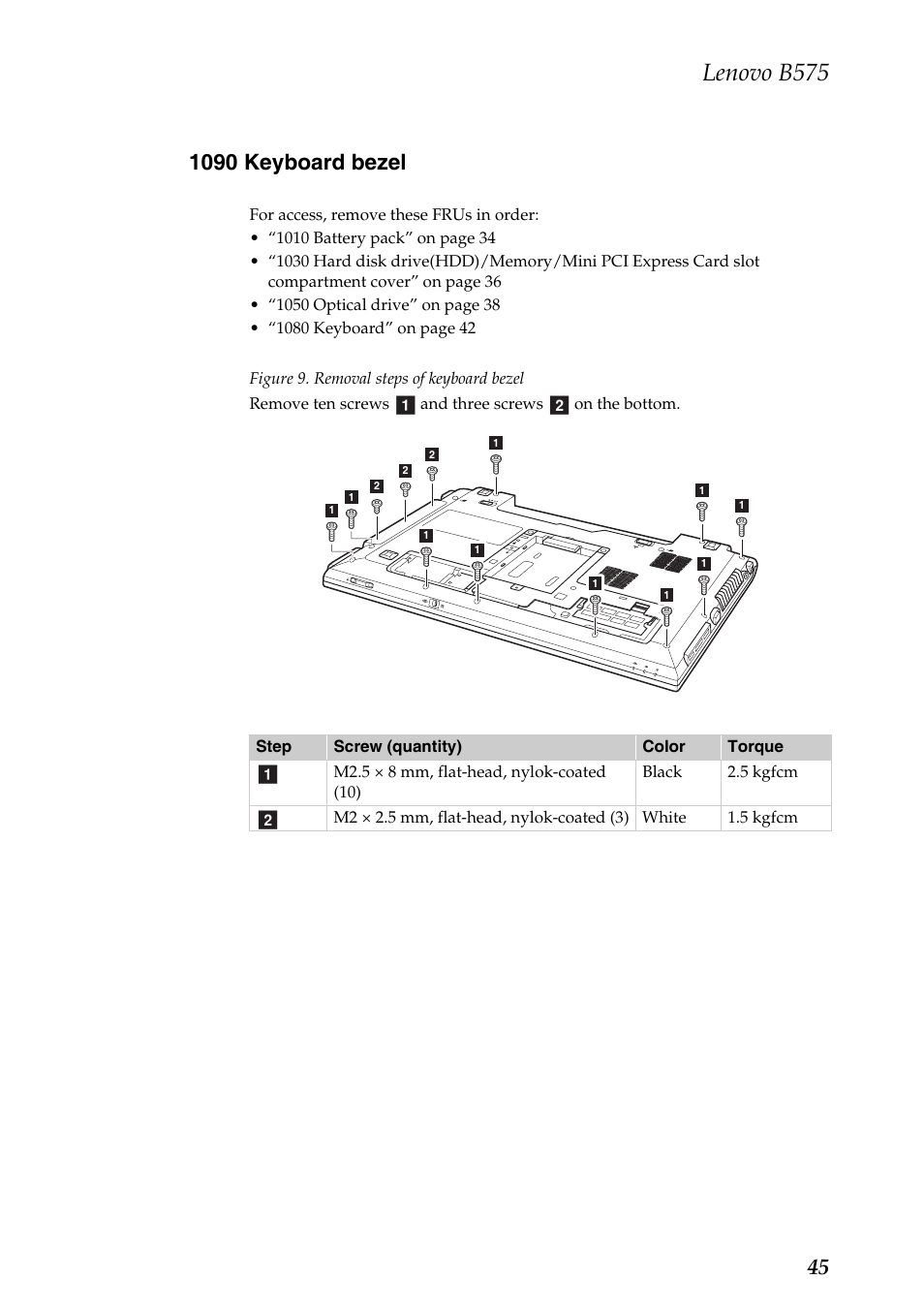 1090 keyboard bezel, Lenovo b575 | Lenovo B575 Notebook User Manual | Page 49 / 86