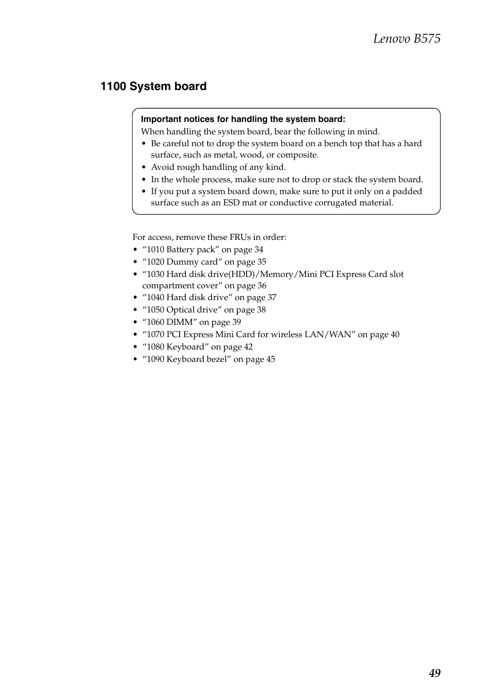 1100 system board, Lenovo b575 | Lenovo B575 Notebook User Manual | Page 53 / 86