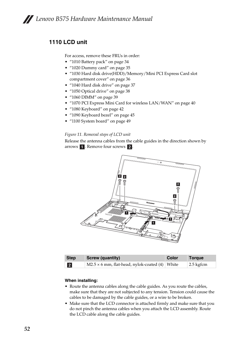 1110 lcd unit, Lenovo b575 hardware maintenance manual | Lenovo B575 Notebook User Manual | Page 56 / 86