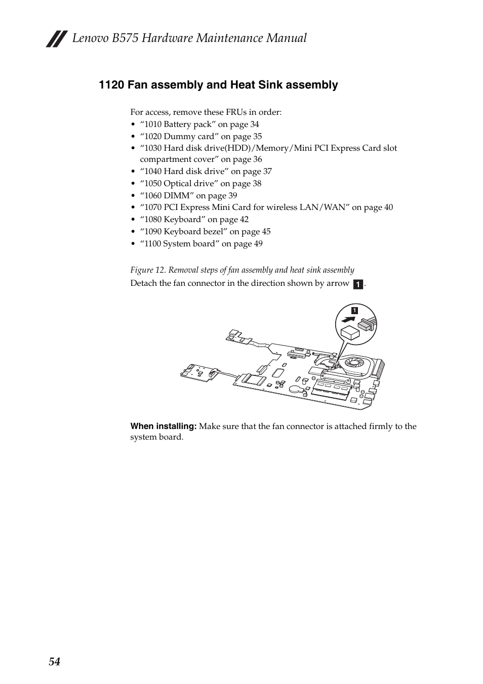 1120 fan assembly and heat sink assembly, Lenovo b575 hardware maintenance manual | Lenovo B575 Notebook User Manual | Page 58 / 86