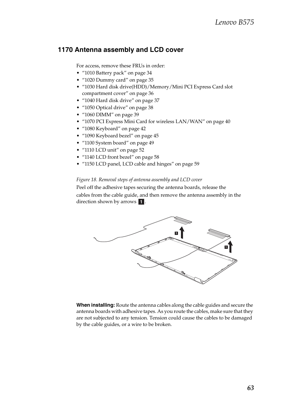 1170 antenna assembly and lcd cover, Lenovo b575 | Lenovo B575 Notebook User Manual | Page 67 / 86