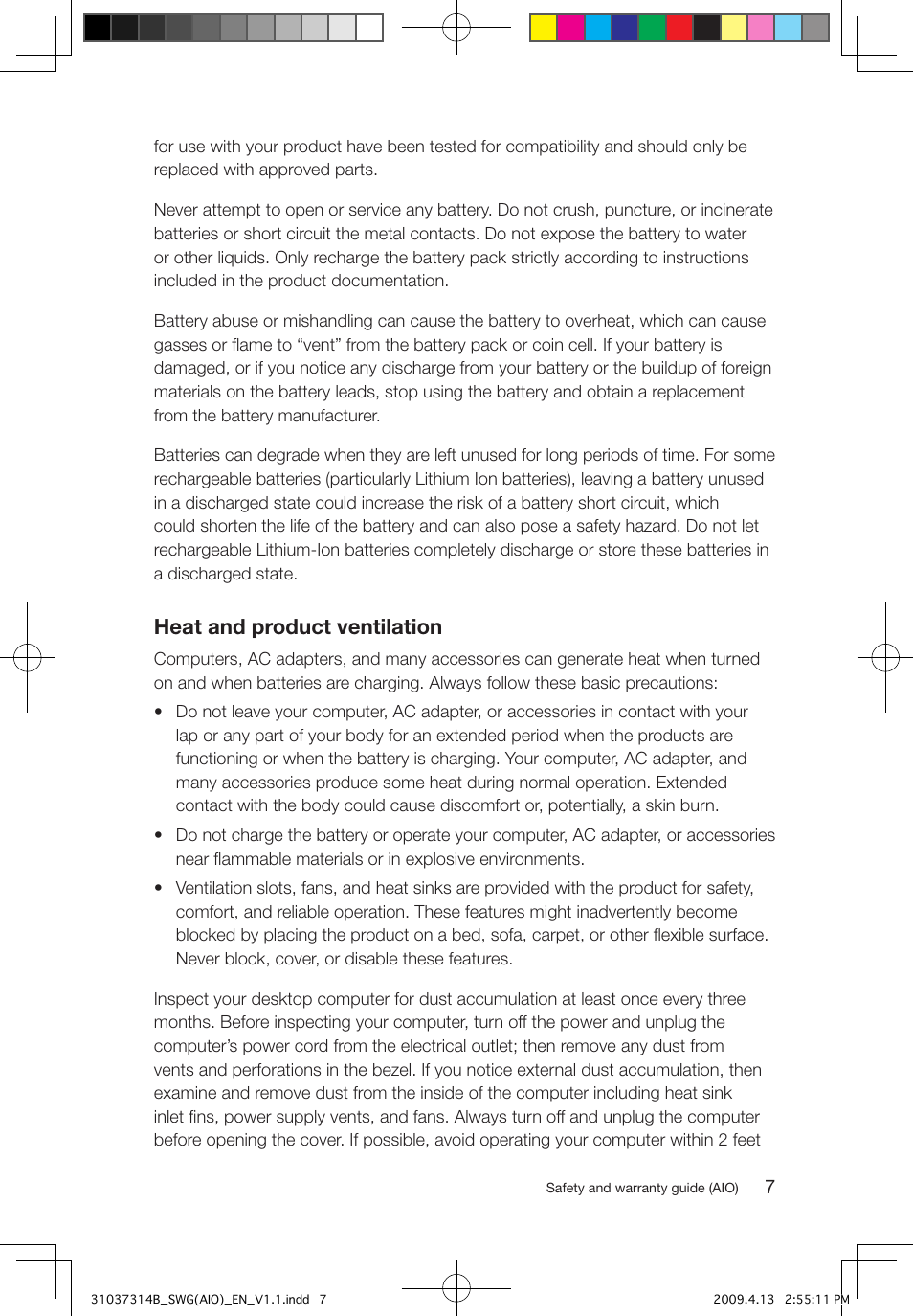 Heat and product ventilation | Lenovo 3000 C305 All-In-One User Manual | Page 12 / 39