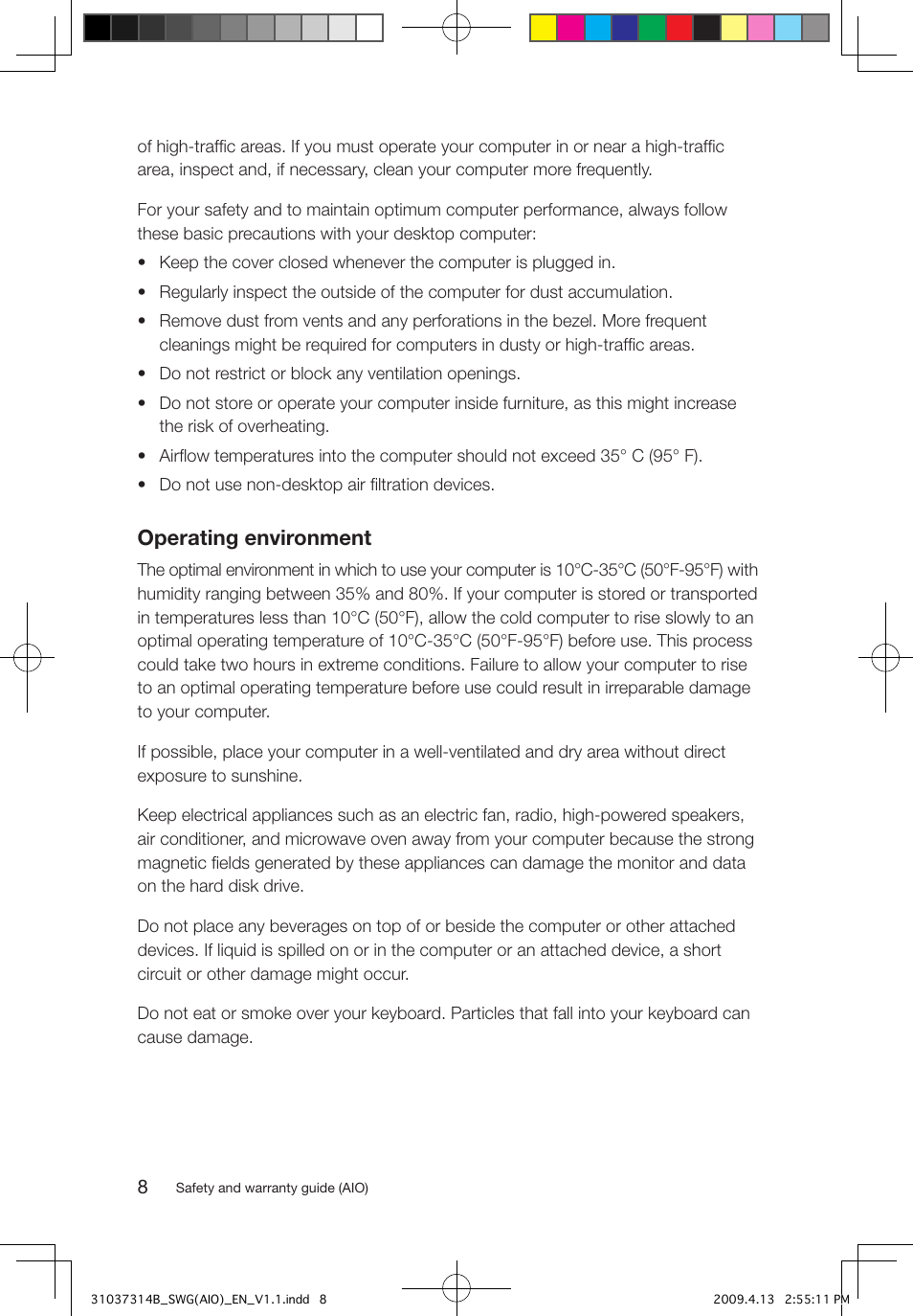 Operating environment | Lenovo 3000 C305 All-In-One User Manual | Page 13 / 39