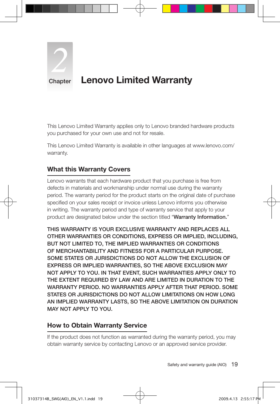 Lenovo limited warranty | Lenovo 3000 C305 All-In-One User Manual | Page 24 / 39