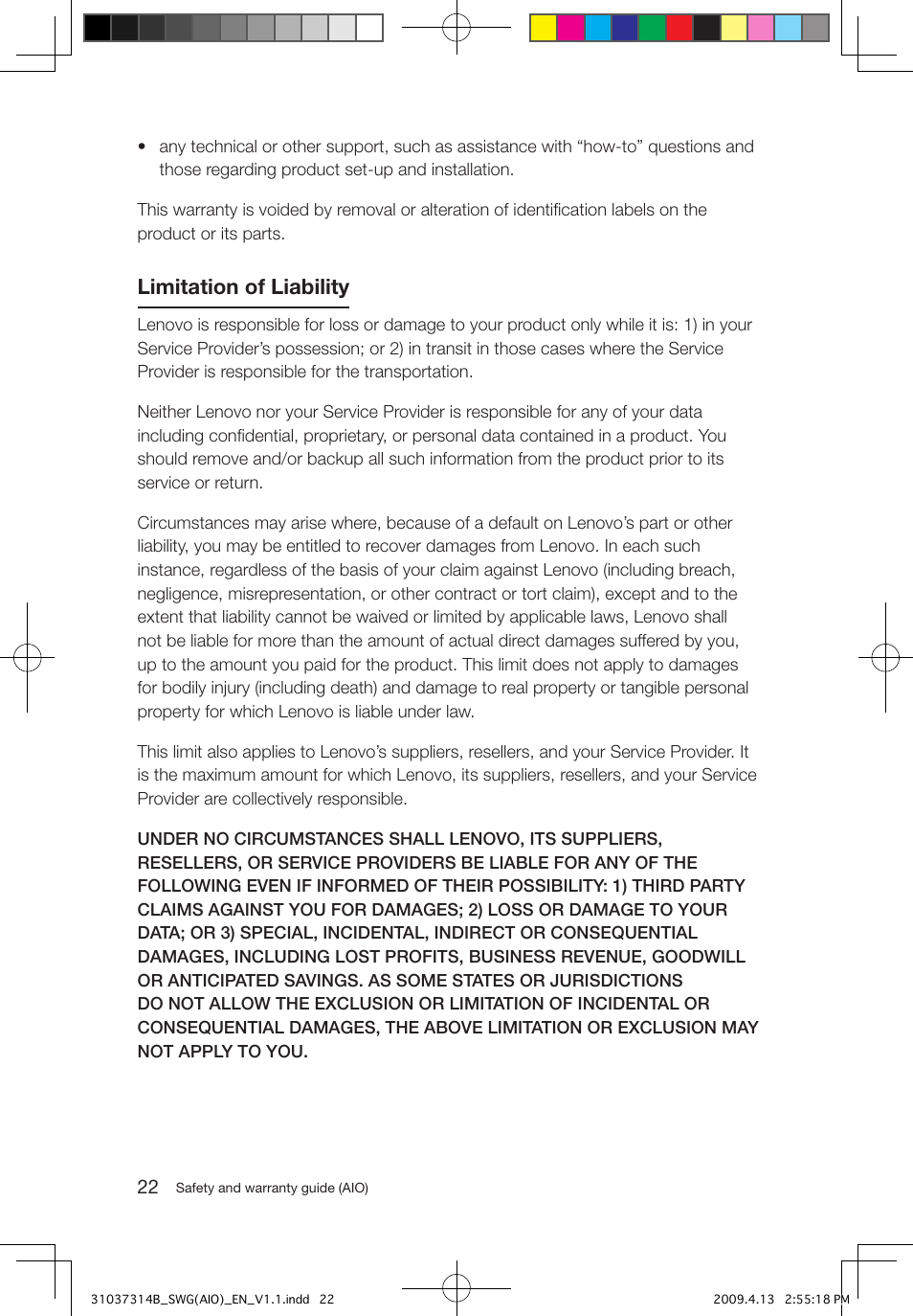 Limitation of liability | Lenovo 3000 C305 All-In-One User Manual | Page 27 / 39