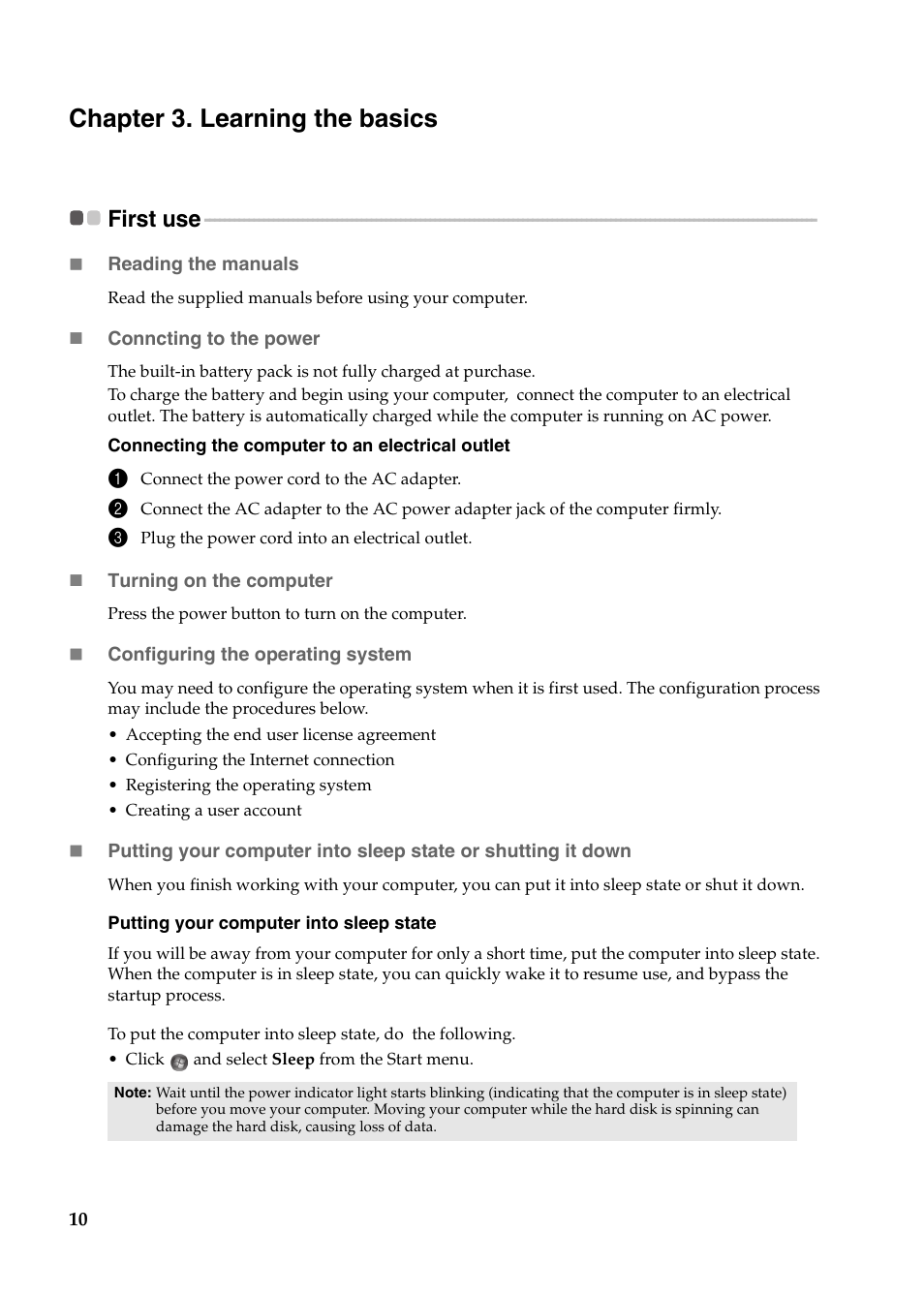 Chapter 3. learning the basics, First use | Lenovo IdeaPad U400 User Manual | Page 14 / 31