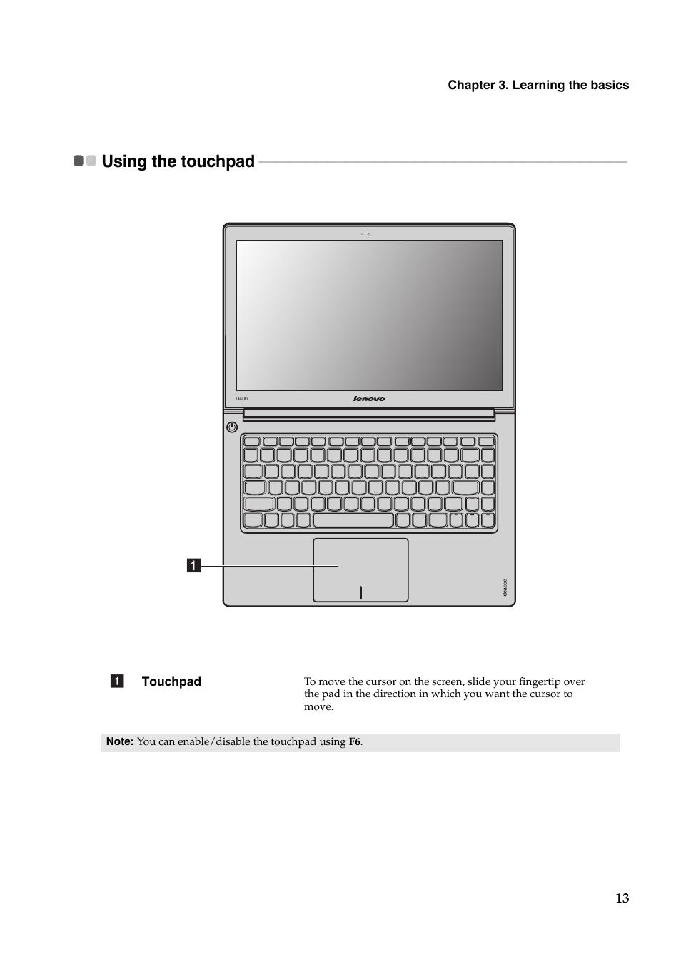 Using the touchpad | Lenovo IdeaPad U400 User Manual | Page 17 / 31