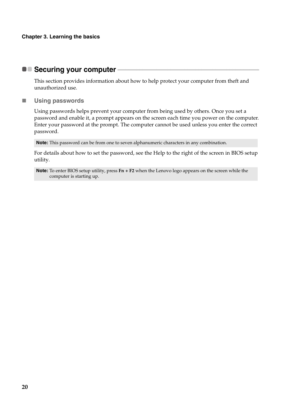 Securing your computer | Lenovo IdeaPad U400 User Manual | Page 24 / 31