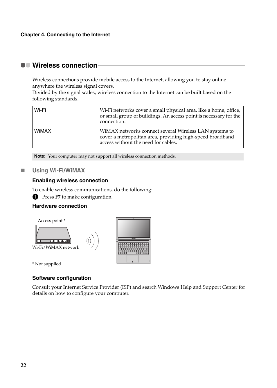 Wireless connection | Lenovo IdeaPad U400 User Manual | Page 26 / 31