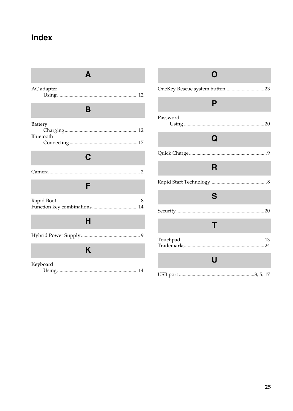 Index | Lenovo IdeaPad U400 User Manual | Page 29 / 31