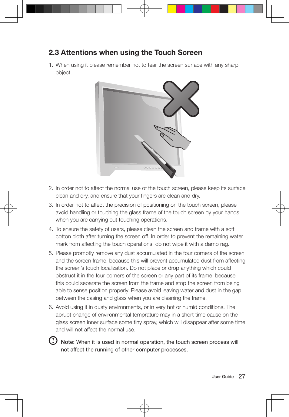 3 attentions when using the touch screen | Lenovo IdeaCentre B320 User Manual | Page 32 / 53