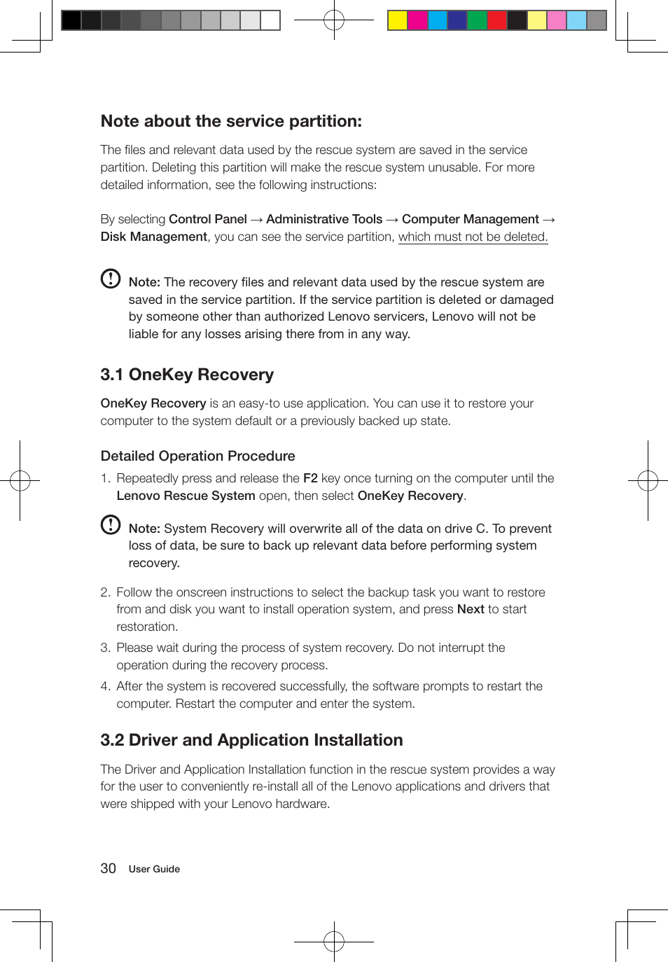 1 onekey recovery, 2 driver and application installation | Lenovo IdeaCentre B320 User Manual | Page 35 / 53