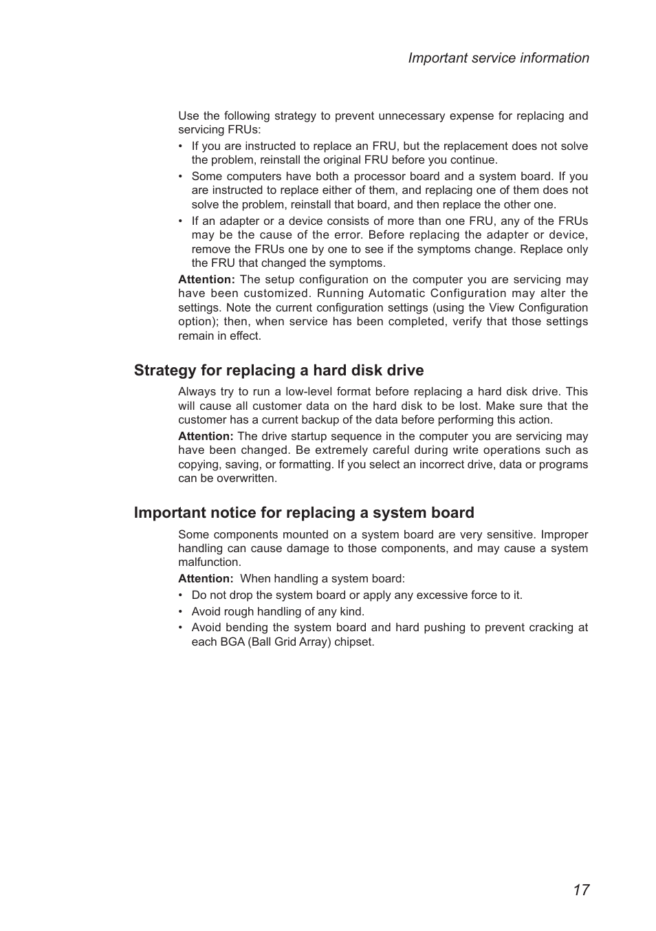 Strategy for replacing a hard disk drive, Important notice for replacing a system board, Important notice for replacing a system | Board | Lenovo IdeaPad S205 User Manual | Page 21 / 81