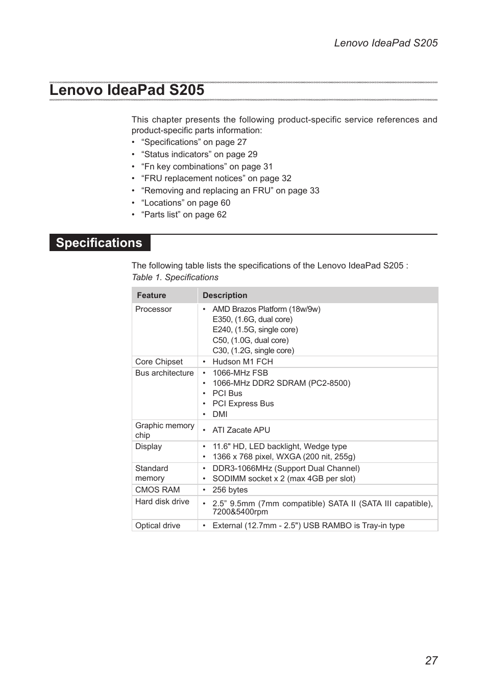 Lenovo ideapad s205, Specifications | Lenovo IdeaPad S205 User Manual | Page 31 / 81