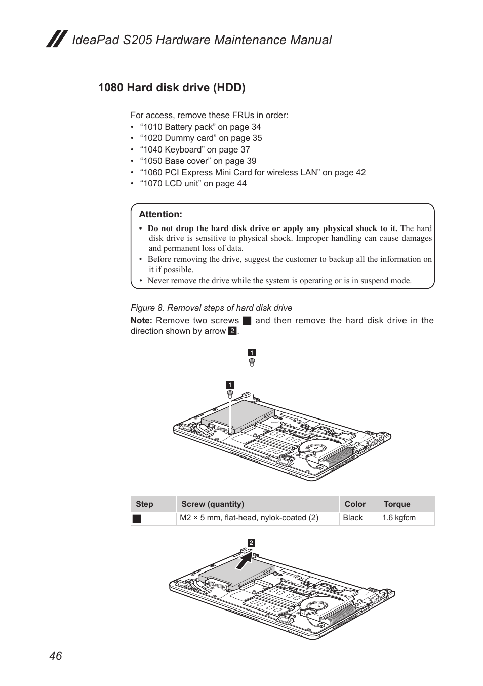 1080 hard disk drive (hdd), Ideapad s205 hardware maintenance manual | Lenovo IdeaPad S205 User Manual | Page 50 / 81