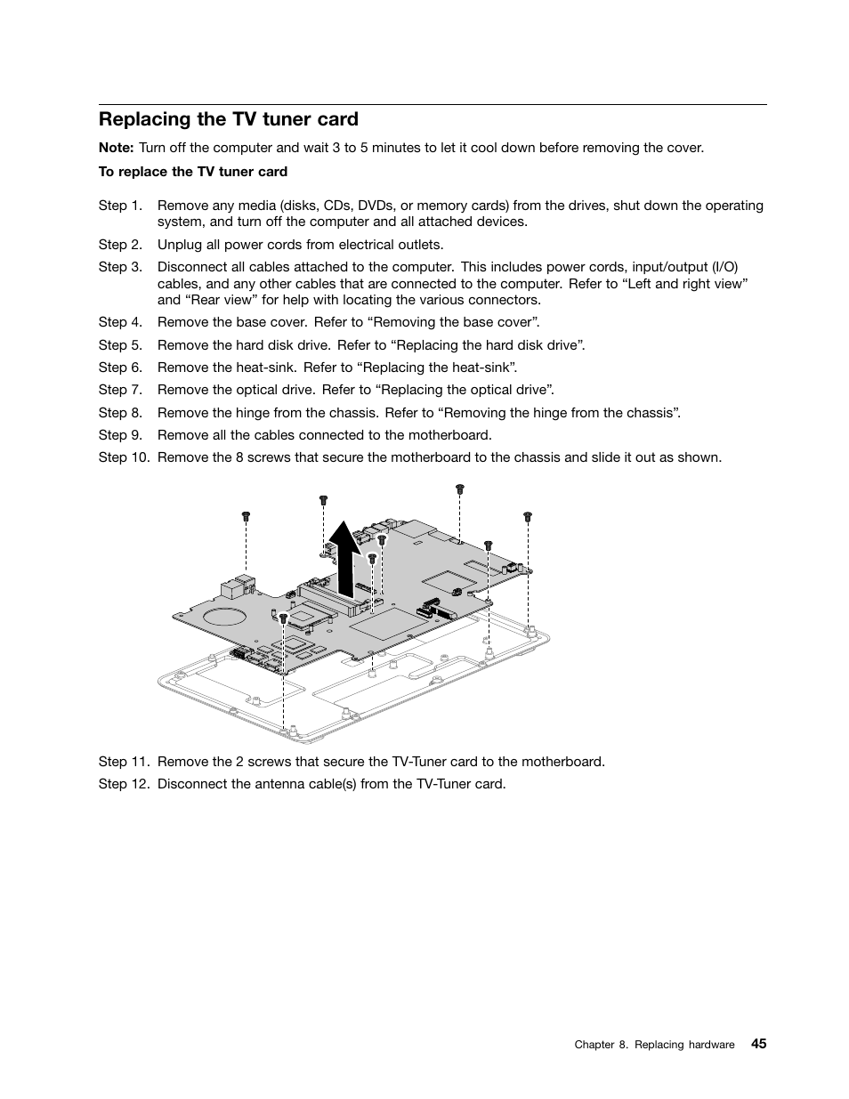 Replacing the tv tuner card | Lenovo IdeaCentre A720 User Manual | Page 51 / 75