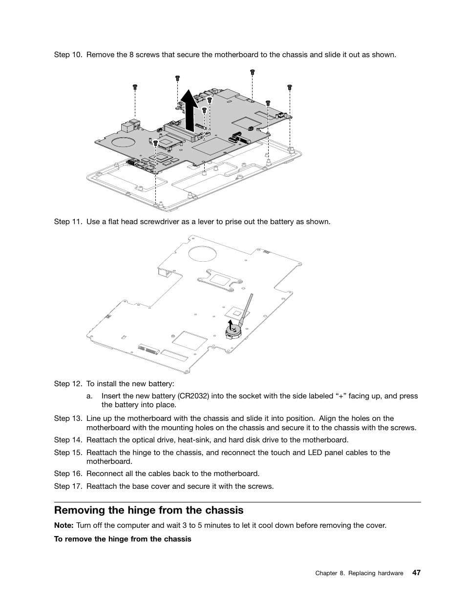 Removing the hinge from the chassis | Lenovo IdeaCentre A720 User Manual | Page 53 / 75