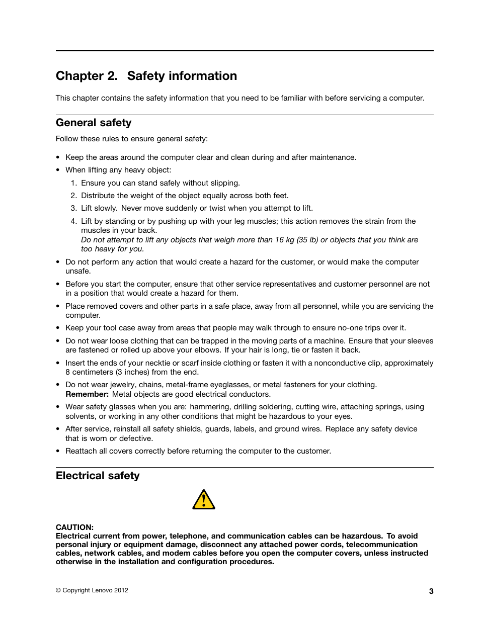 Chapter 2. safety information, General safety, Electrical safety | Lenovo IdeaCentre A720 User Manual | Page 9 / 75