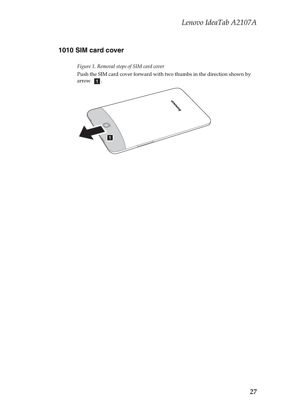 1010 sim card cover, Lenovo ideatab a2107a | Lenovo A2107 Tablet User Manual | Page 31 / 53