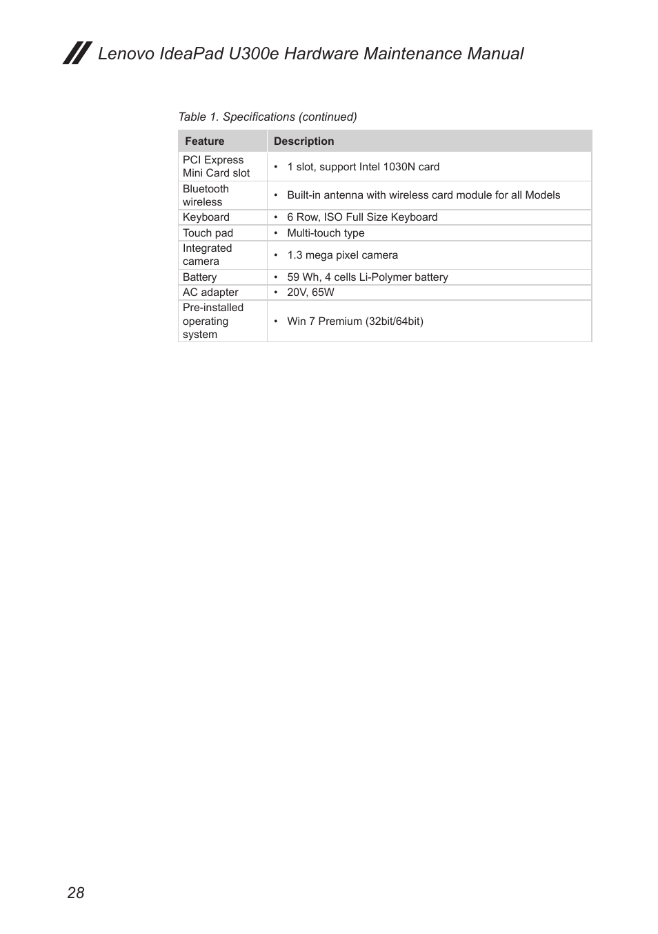 Lenovo ideapad u300e hardware maintenance manual | Lenovo IdeaPad U300e User Manual | Page 32 / 73