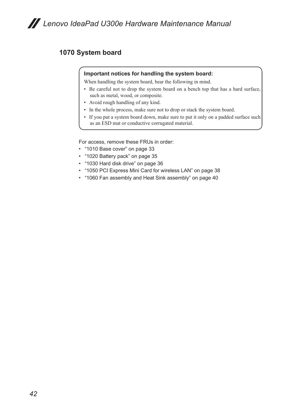 1070 system board, Lenovo ideapad u300e hardware maintenance manual | Lenovo IdeaPad U300e User Manual | Page 46 / 73