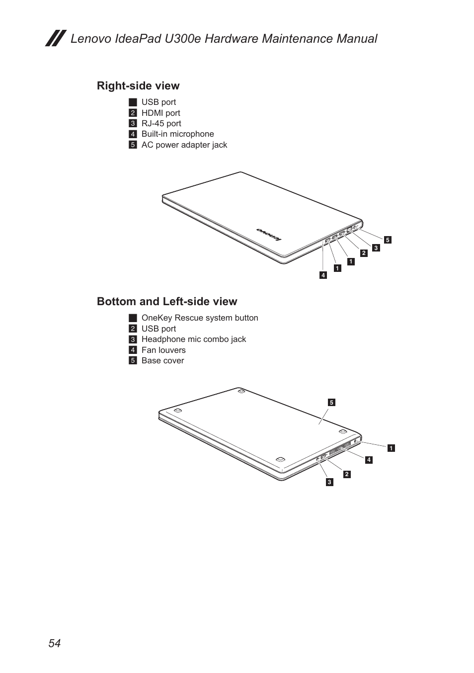 Right-side view, Bottom and left-side view, Lenovo ideapad u300e hardware maintenance manual | Lenovo IdeaPad U300e User Manual | Page 58 / 73