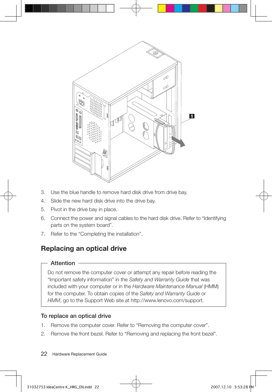 Replacing an optical drive | Lenovo IdeaCentre K210 User Manual | Page 25 / 33