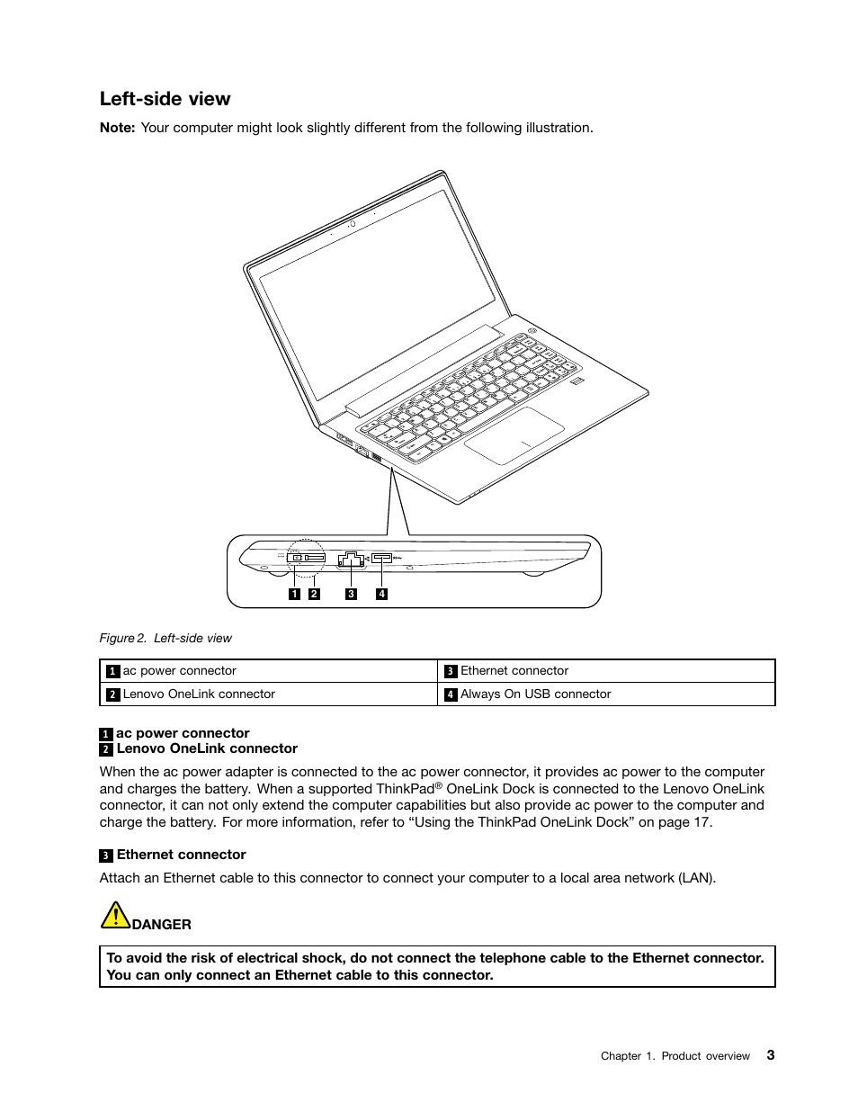 Left-side view | Lenovo V4400u Notebook User Manual | Page 17 / 64