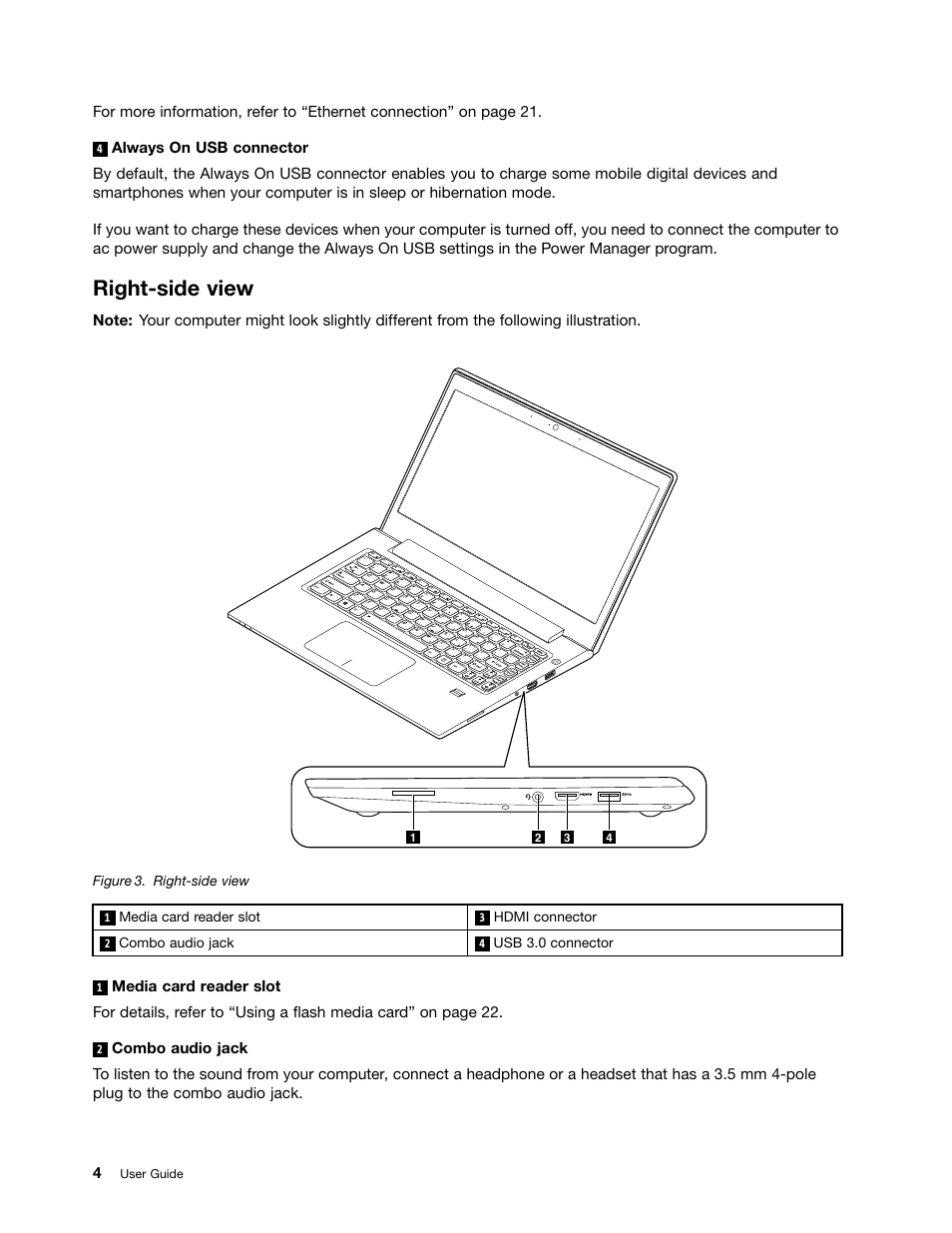 Right-side view | Lenovo V4400u Notebook User Manual | Page 18 / 64
