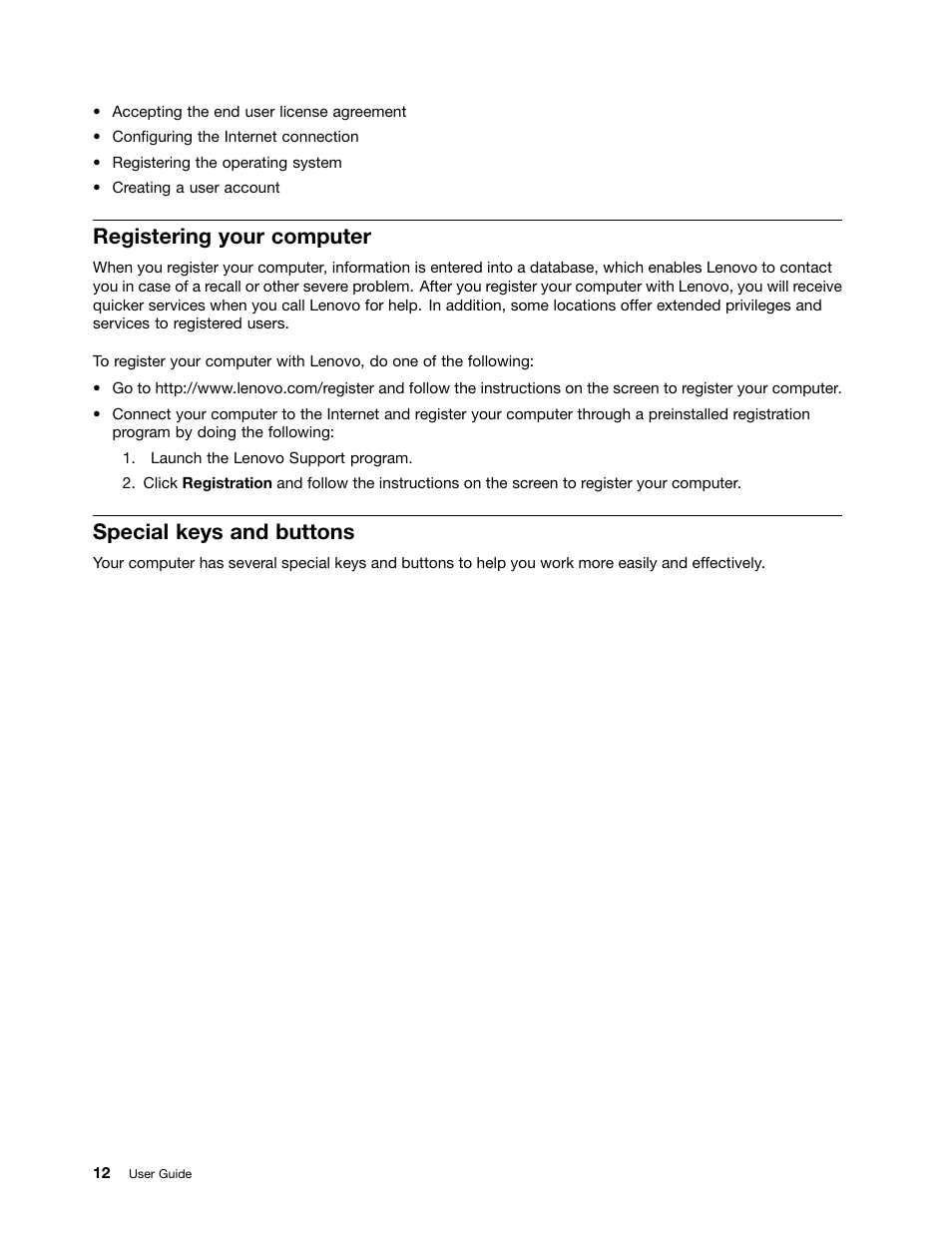 Registering your computer, Special keys and buttons | Lenovo V4400u Notebook User Manual | Page 26 / 64