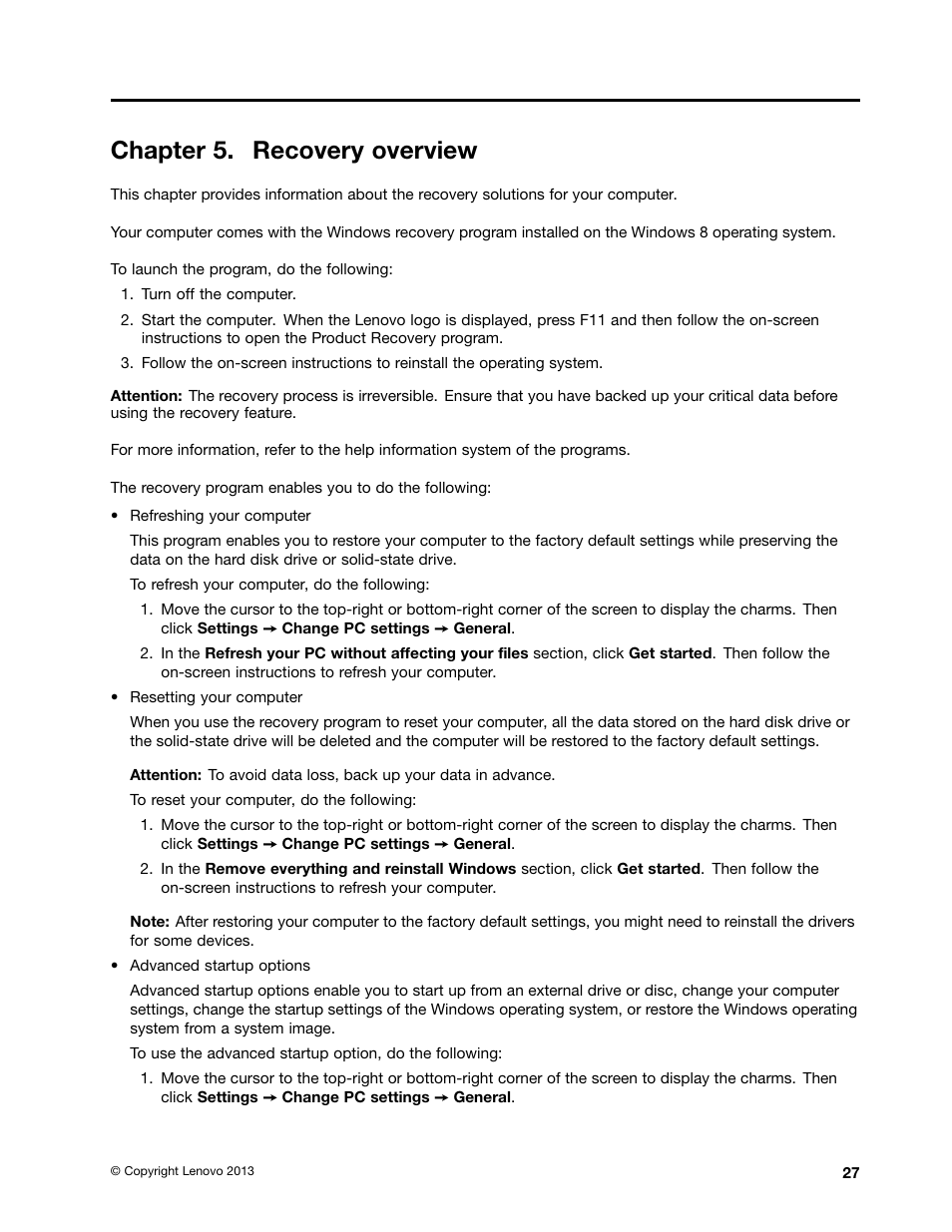 Chapter 5. recovery overview | Lenovo V4400u Notebook User Manual | Page 41 / 64