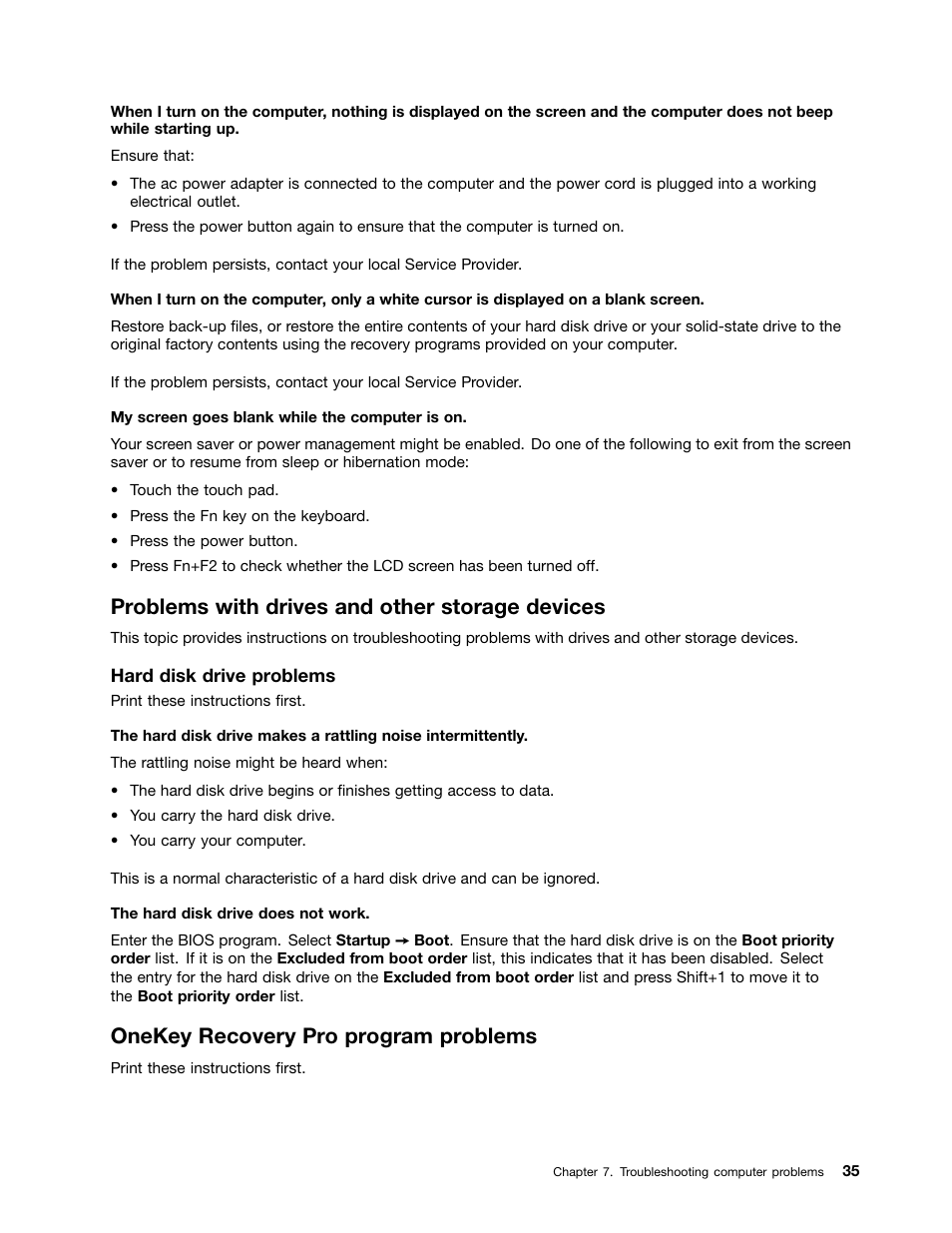 Problems with drives and other storage devices, Onekey recovery pro program problems | Lenovo V4400u Notebook User Manual | Page 49 / 64