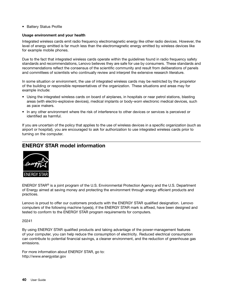 Energy star model information | Lenovo V4400u Notebook User Manual | Page 54 / 64
